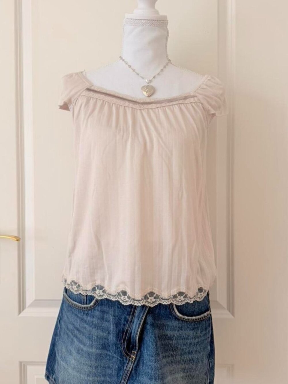 Soft Pink Lace Trim Top | Coquette Ruffle Sleeve Blouse S-M